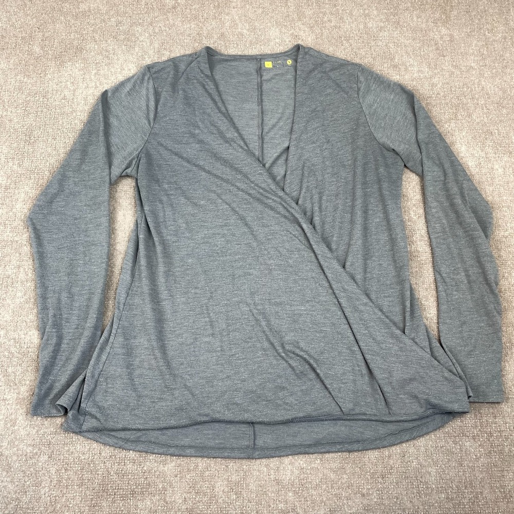 Xersion Draped Wrap Top Womens Large Dark Gray Relaxed Fit V-Neck Casual Wear